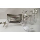 A late Victorian silver cruet with five glass receptacles  London 1880  (dismantled)