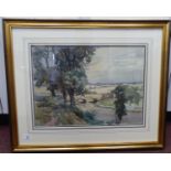 William Rogers Benner - 'River Bridge at Markshall'  watercolour  bears a signature (with location