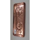 An Arts & Crafts copper pen tray, embossed with a crustacean  impressed Newlyn  11.25"w