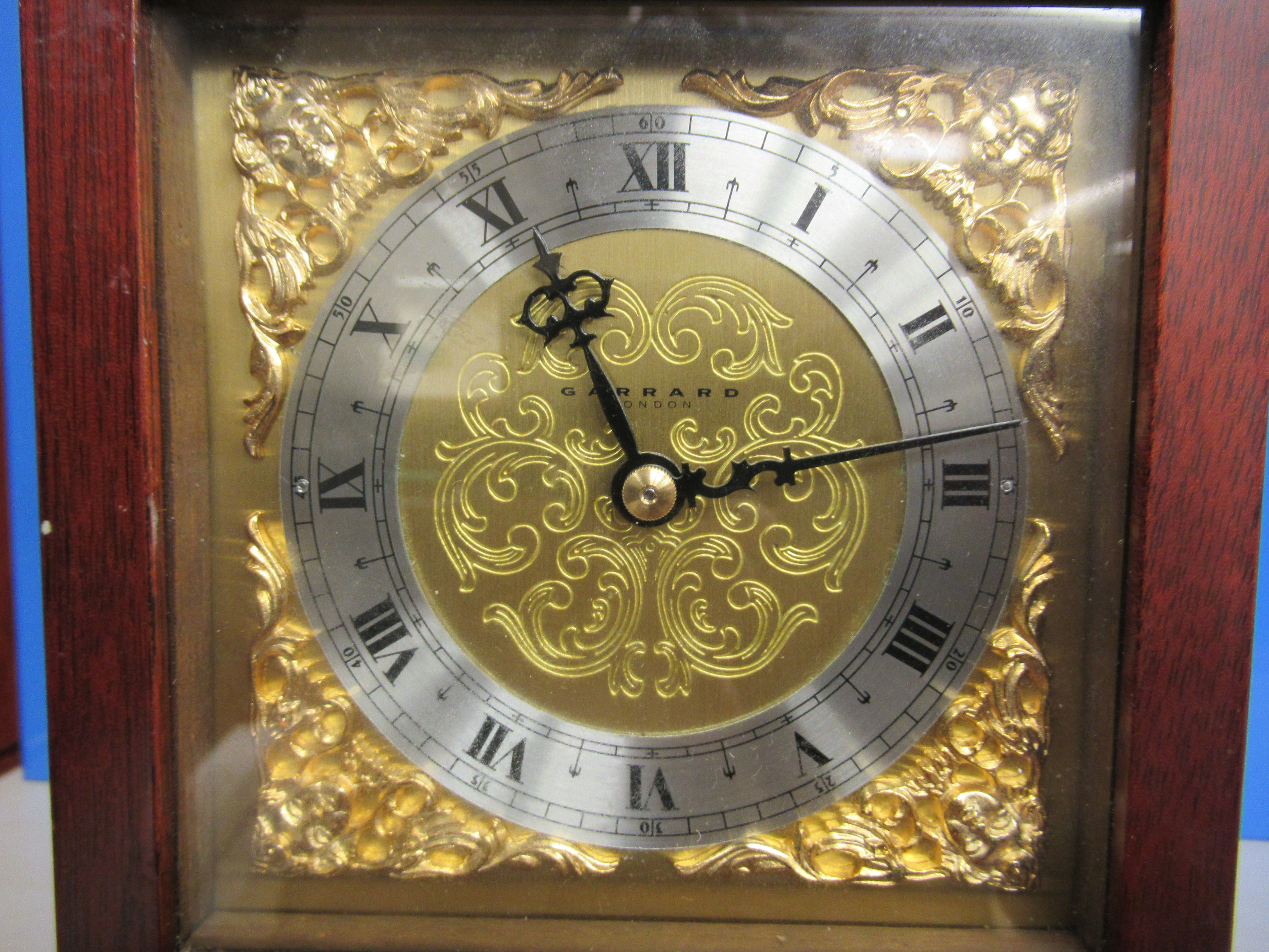 A modern Garrard of London mahogany cased mantle timepiece; the movement faced by a Roman dial  9" - Image 2 of 3