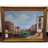 20thC Venetian School - gondolas and other small craft with figures  oil on canvas  17" x 23.5"