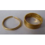 An 18ct gold wedding ring; and another 22ct gold example (broken)