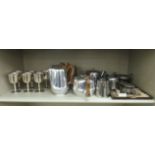 Silver plate and pewter tableware: to include a three piece Picquot ware tea set
