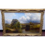 George Turner - a riverscape with watering cattle  oil on canvas  bears a signature  23.5"h  39"w