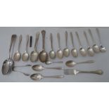 Silver flatware, mainly teaspoons  mixed marks