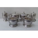 Six silver condiments pots  mixed marks