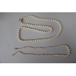 A single string of raj pearls, on a gold clasp  stamped 14k; and a graduated single string necklace