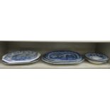 19thC and later ceramics: to include willow pattern china meat plates  largest 17"dia