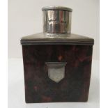 A late Victorian silver mounted tortoiseshell tea caddy of shouldered, rectangular bos design