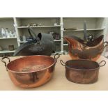Early 20thC metalware: to include a twin handled copper preserve pan  20"dia
