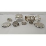 Silver, white metal and other collectables: to include napkin rings; and a vesta case  mixed marks