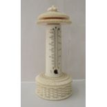 A late 19thC carved ivory thermometer of pillar design  6"h