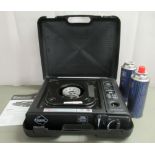 A Hi-Gear portable gas stove, model No.KG267  cased with original instructions and two Butane gas