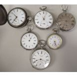 Six various 19th/early 20thC silver/silver coloured metal cased pocket watches