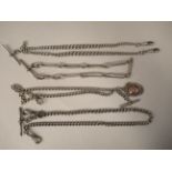 Various silver watch chains: to include one of elongated, oval wire link design  mixed marks