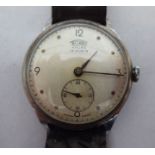 A mid 20thC Technos steel cased wristwatch, the 15 jewel movement faced by an Arabic dial with