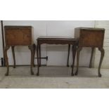 A pair of 1930s Georgian inspired burr walnut finished bedside chests, each with a brushing slide,