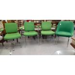 Four 1970s similarly upholstered green fabric and tubular steel framed office chairs