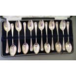 A set of twelve silver teaspoons  Sheffield 1917  cased