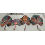 Four similar African native coloured Ostrich feather fans