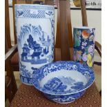 Ceramics: to include a Chinese porcelain stick stand, decorated with landscapes  18"h