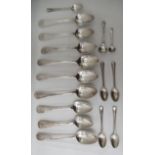 Silver tea and condiment spoons: to include Georgian example  mixed marks