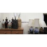 Table lamps: to include a Studio pottey example of pierced cylindrical form  14"h