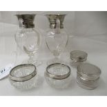 Silver mounted glass containers and other vessels: to include a pair of trinket pots with engine