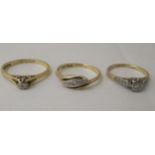 Three 18ct gold variously set diamond rings