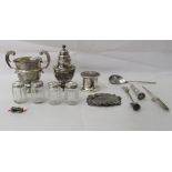 Silver collectables: to include a Victorian pepper pot of urn design  London 1883