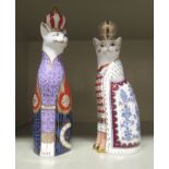 Two Royal Crown Derby bone china paperweights from the Royal Cats series, viz. 'Abyssinian' and '