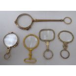 Five various 19thC decorative gilt metal framed lorgnettes and eye glasses