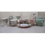 Maling china collectables, decorated in floral designs: to include jugs, vases amd a shallow dish