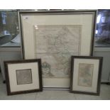 A 1690 Robert Morden coloured county map 'Buckinghamshire'  14" x 17"  framed; and two