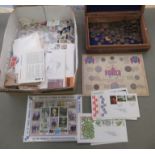 An uncollated collection of postage stamps and coins