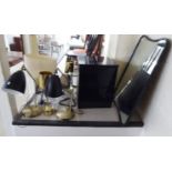 Decorative items: to include a metal framed mirror  19" x 30"; a two drawer bedside chest  20"h