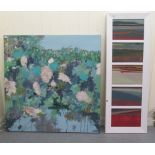 Lynne Hacking - 'Five Fields'  oil on canvas  inscribed verso  39" x 11"  framed; and a modern