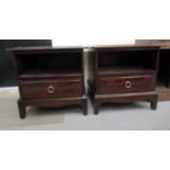 A pair of Stag mahogany bedside chests, each with an open shelf, over a drawer, raised on bracket