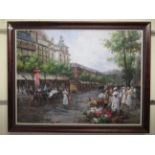 Modern Parisian School - a period street scene  oil on canvas  48" x 36"  framed