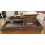 An Edwardian mahogany galleried butlers tray with cut-out handles  28" x 18"; a contemporary oak