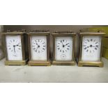 Four 20thC lacquered brass and bevel glazed carriage timepieces: to include an example by Pearce &