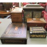 Five late 19th/early 20thC various boxes of purpose: to include a bone inlaid porcupine spine