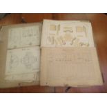 An uncollated folio of mainly 19thC architectural blueprints and designs  various sizes