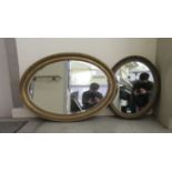 Two modern gilt framed, oval mirrors  25" x 35" & 19" x 24"