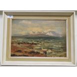 20thC British School - a stormy coastline  oil on canvas  10" x 14" framed