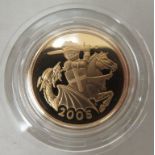 A 2005 Royal Mint gold proof sovereign  no.2692  cased and boxed with a certificate of authenticity