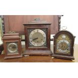 Three 20thC variously cased bracket clocks, all faced by Roman dials  largest 14"h