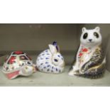 Three Royal Crown Derby bone china paperweights, viz. a panda  4.5"h; a rabbit  3"h; and a turtle