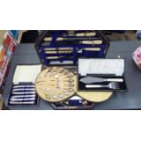 Assorted silver plated and stainless steel flatware and cutlery, some cased: to include a fish slice