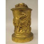 A French Cencours Central Hippique Reproducteurs cast gilt bronze trophy, a covered jar of oval